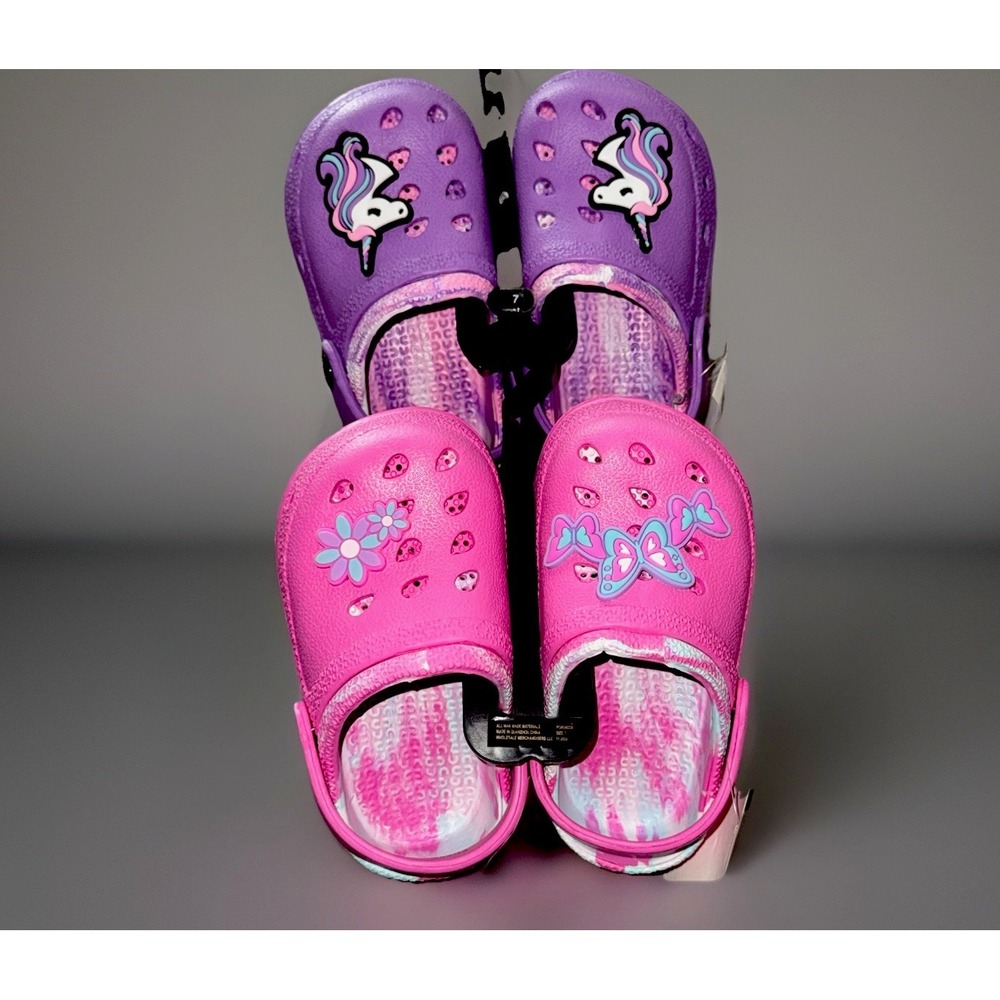 Butterfly & Unicorn Toddler Sz 7 Clogs New Lot of 2 Purple And Pink Adorable Set